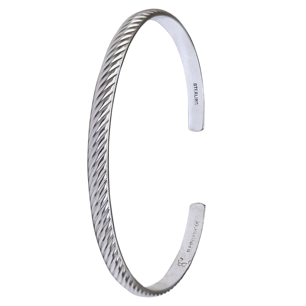 Ribbed Pattern Sterling Silver C-Band Bracelet - Adult