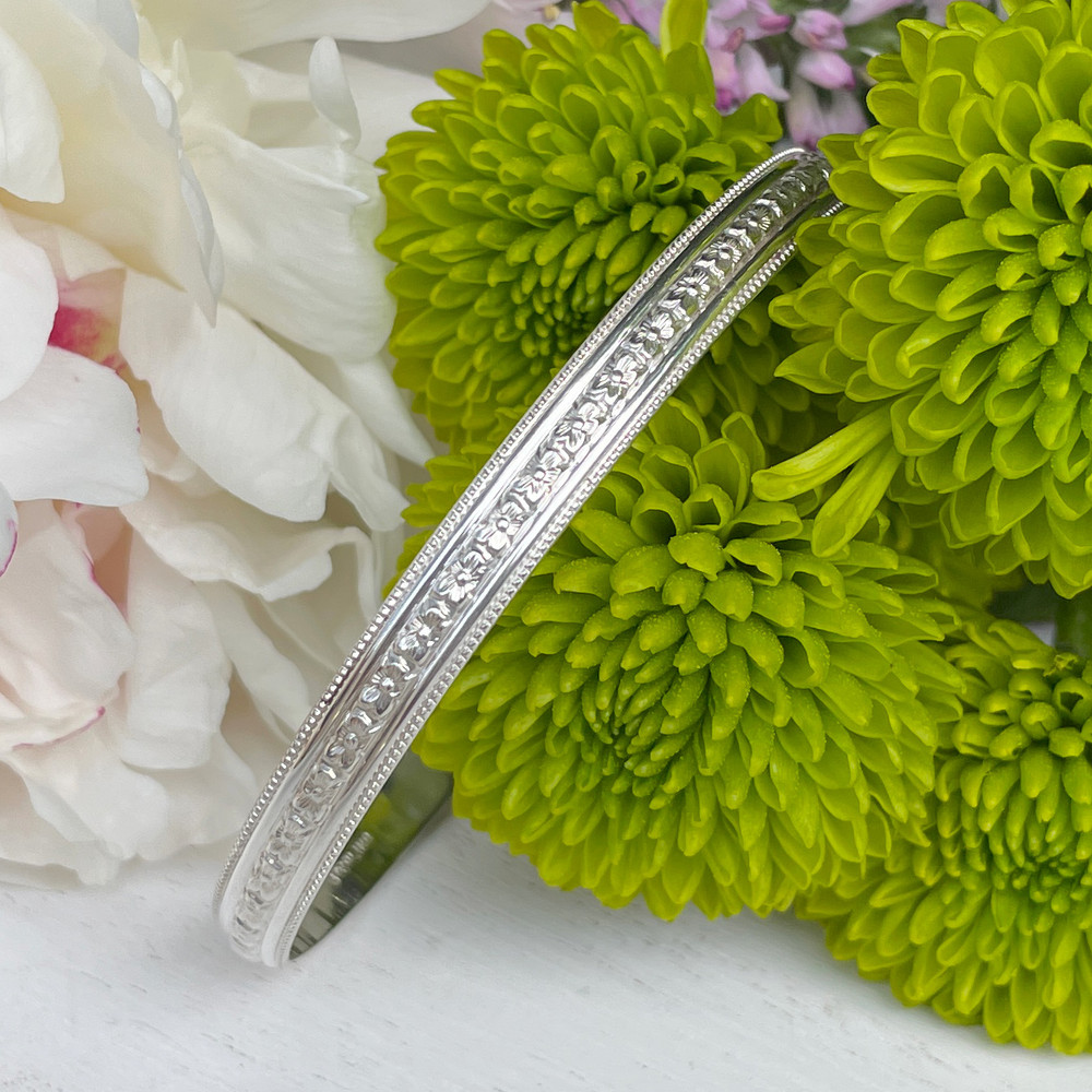 Beaded Floral Pattern Sterling Silver C-Band Bracelet - Adult | The Shops at Colonial Williamsburg