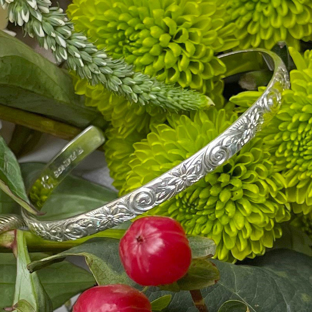 Floral & Swirl Pattern Sterling Silver C-Band Bracelet - Adult | The Shops at Colonial Williamsburg