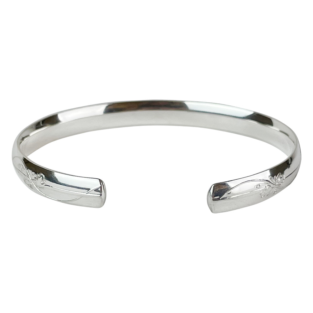 Vine Pattern Sterling Silver C-Band Bracelet - Adult