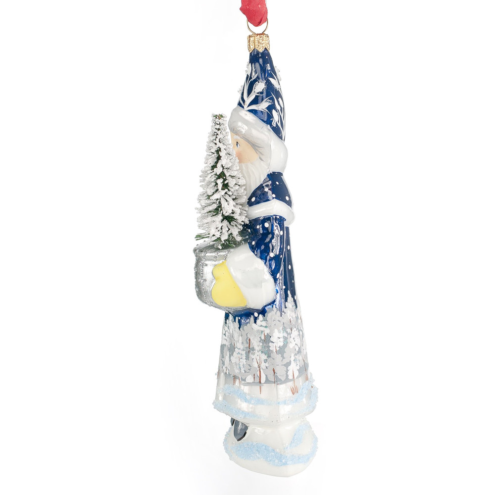 Vaillancourt Santa in Blue with Silver Bowl Ornament | The Shops at Colonial Williamsburg