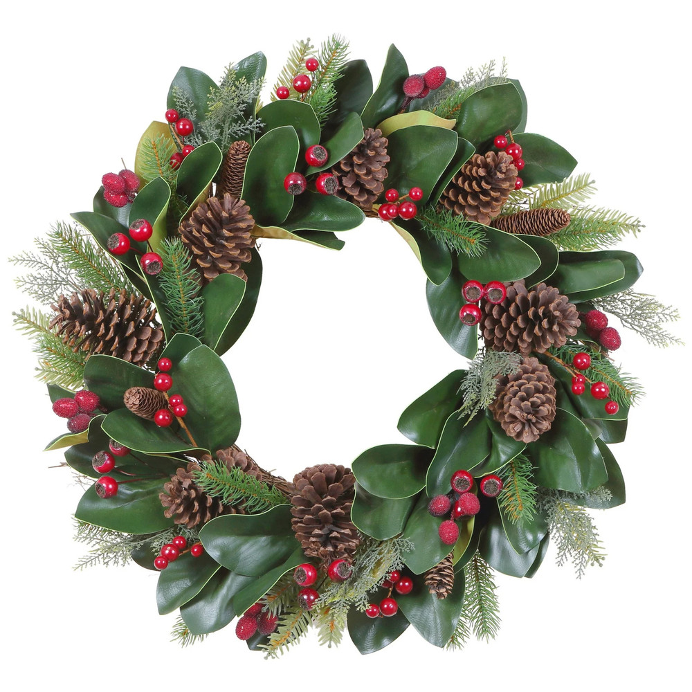 Green Holly & Berries Holiday Wreath 24