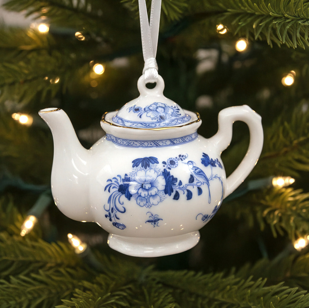 Blue and White Tufted Bird Teapot Ornament | The Shops at Colonial Williamsburg