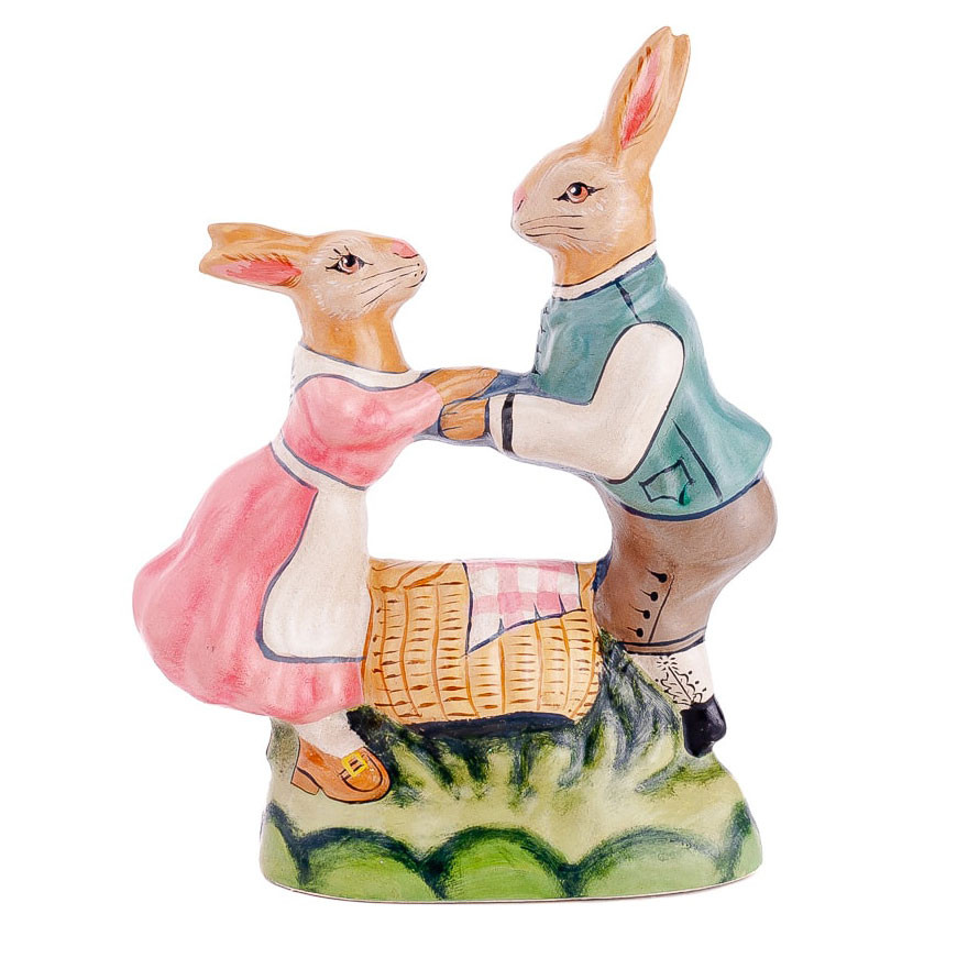 Vaillancourt Chalkware Two Colonial Rabbits Dancing