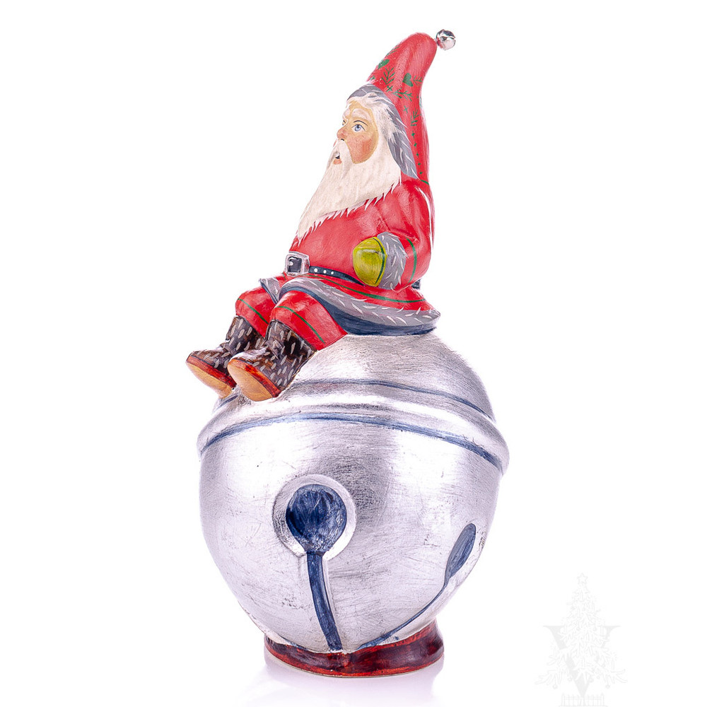 Vaillancourt Chalkware Santa on Silver Sleigh Bell | The Shops at Colonial Williamsburg