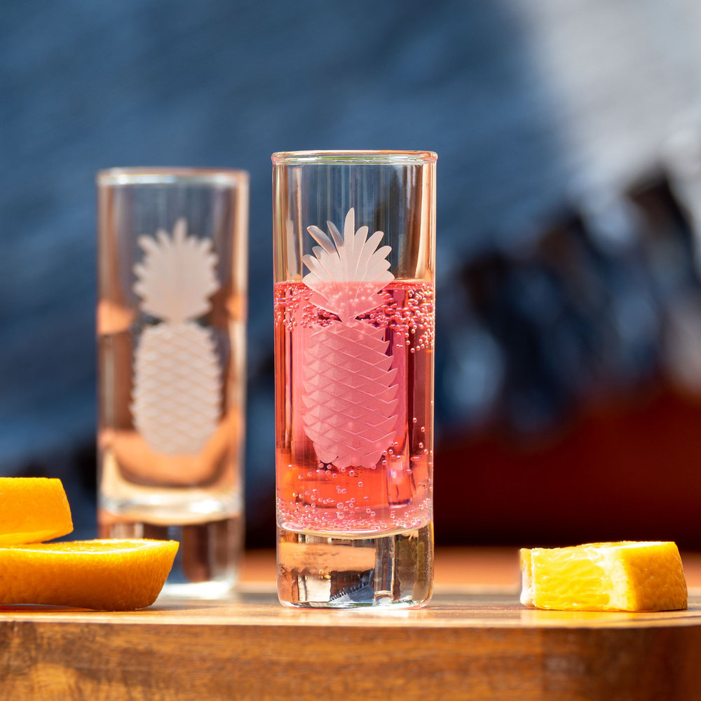 Fresh Pineapple Etched Cordial Shot Glass 2.5 Oz