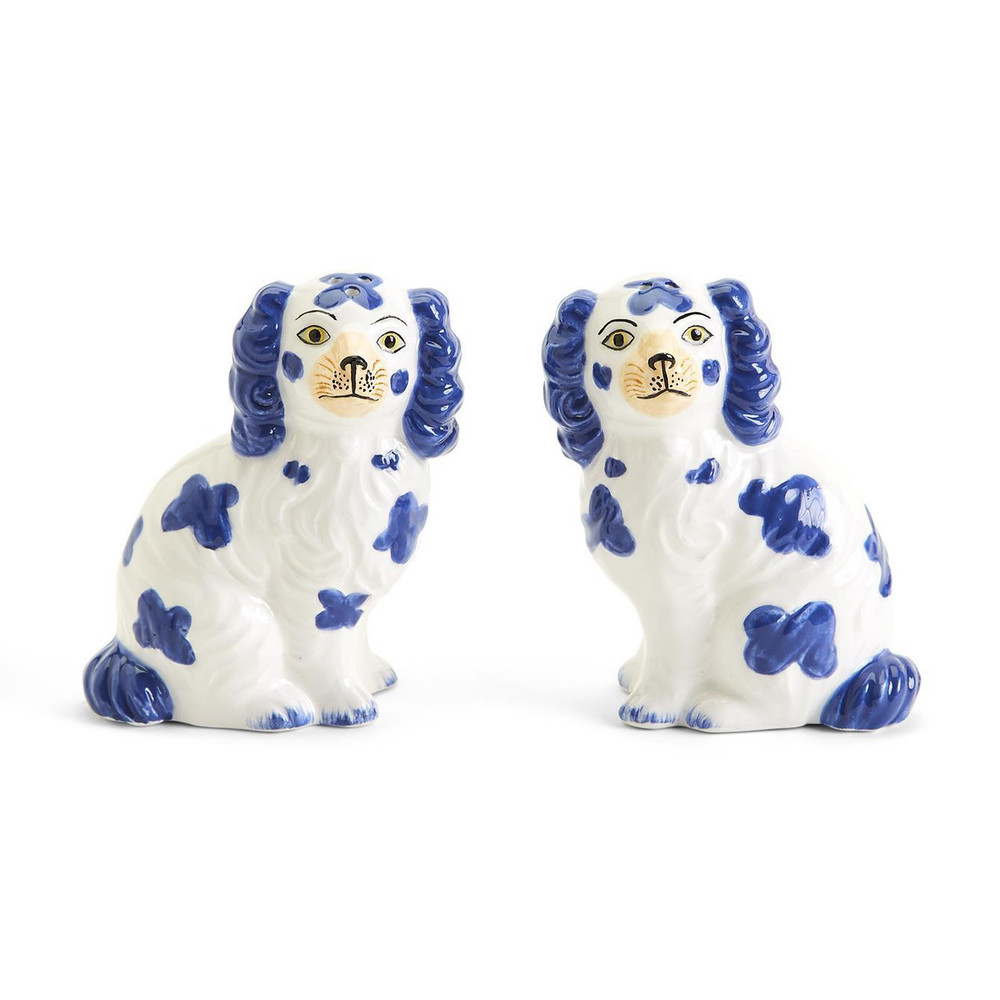 Blue and White Dogs Porcelain Salt and Pepper Shakers
