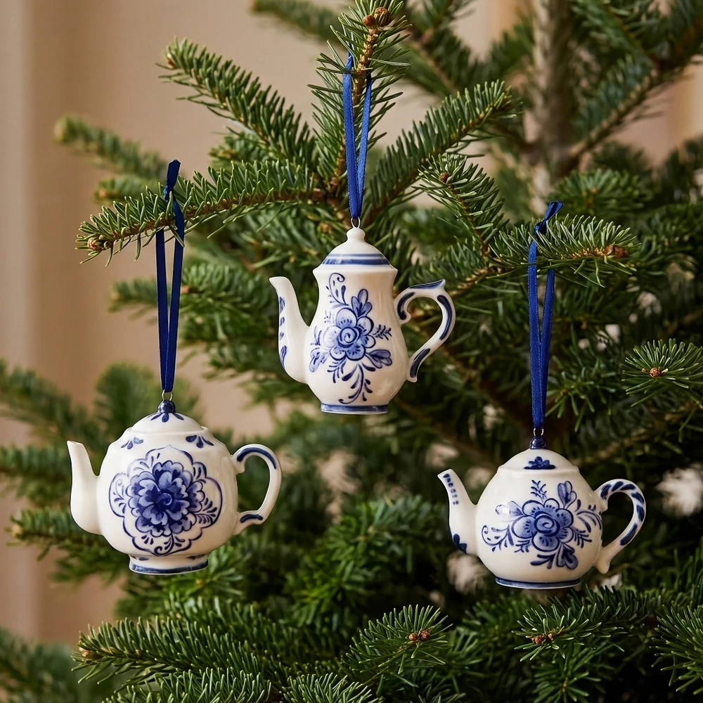 Blue & White Porcelain Teapot Ornaments, Set of 3 | The Shops at Colonial Williamsburg