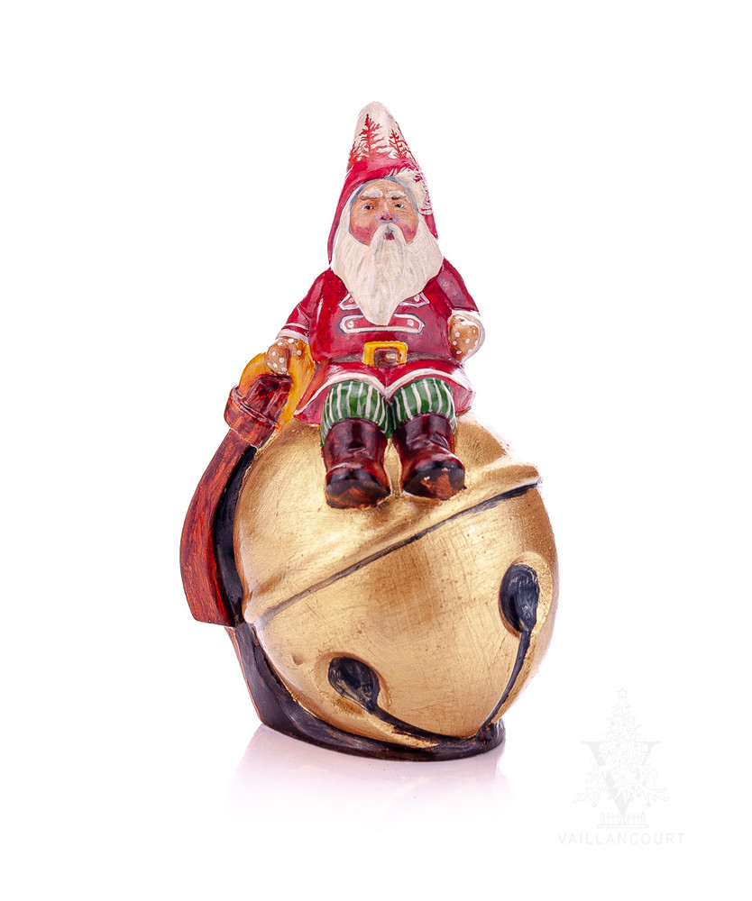 Vaillancourt Chalkware Forest Red Santa on Gold Sleigh Bell