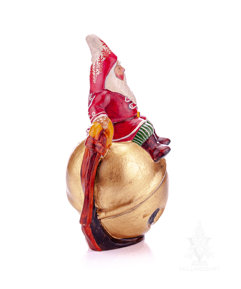 Vaillancourt Chalkware Forest Red Santa on Gold Sleigh Bell