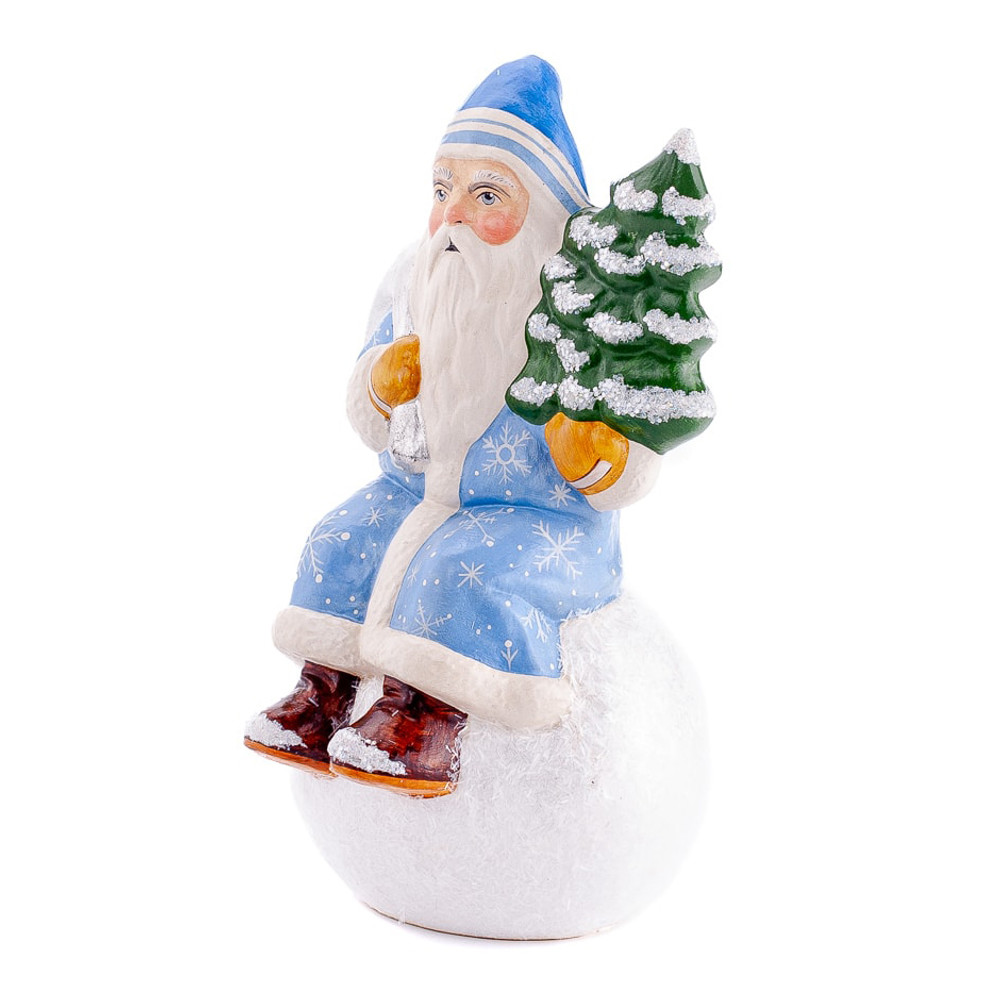 Vaillancourt Chalkware Blue Snowflake Santa on Snowball | The Shops at Colonial Williamsburg