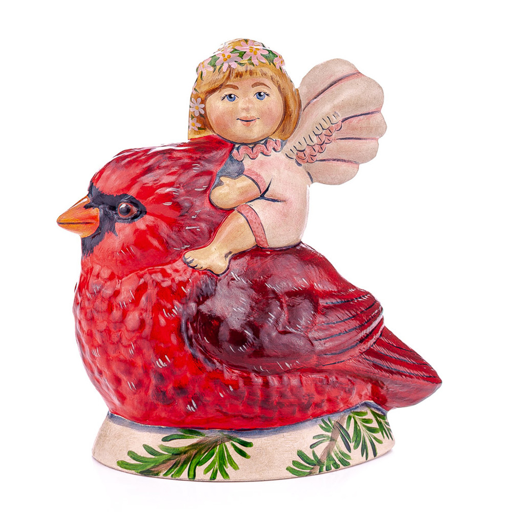 Vaillancourt Chalkware Angel Taking Flight on Cardinal | The Shops at Colonial Williamsburg