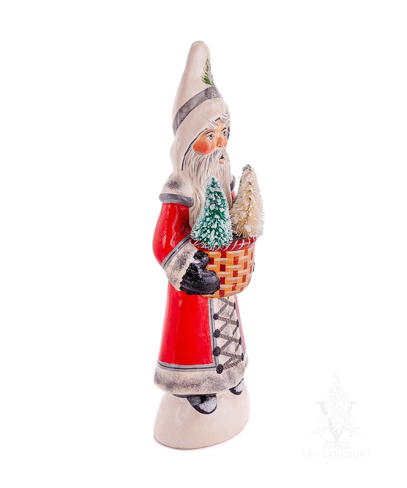 Vaillancourt Chalkware Red Santa with Basket & Trees