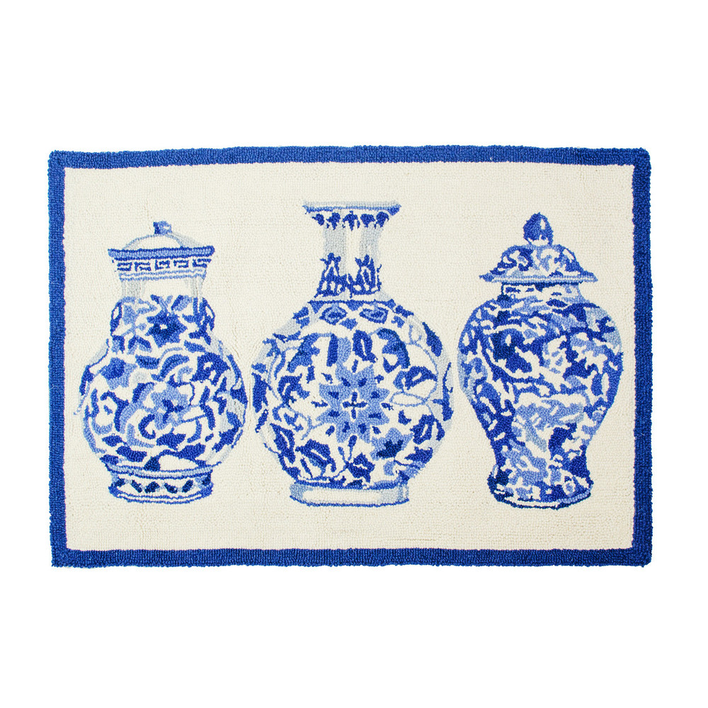 Blue and White Chinoiserie Vases Hooked Rug | The Shops at Colonial Williamsburg
