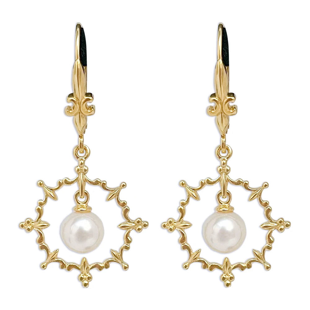White Pearl in Circle Leverback Drop Earrings - Sterling Silver Gold Plate | The Shops at Colonial Williamsburg