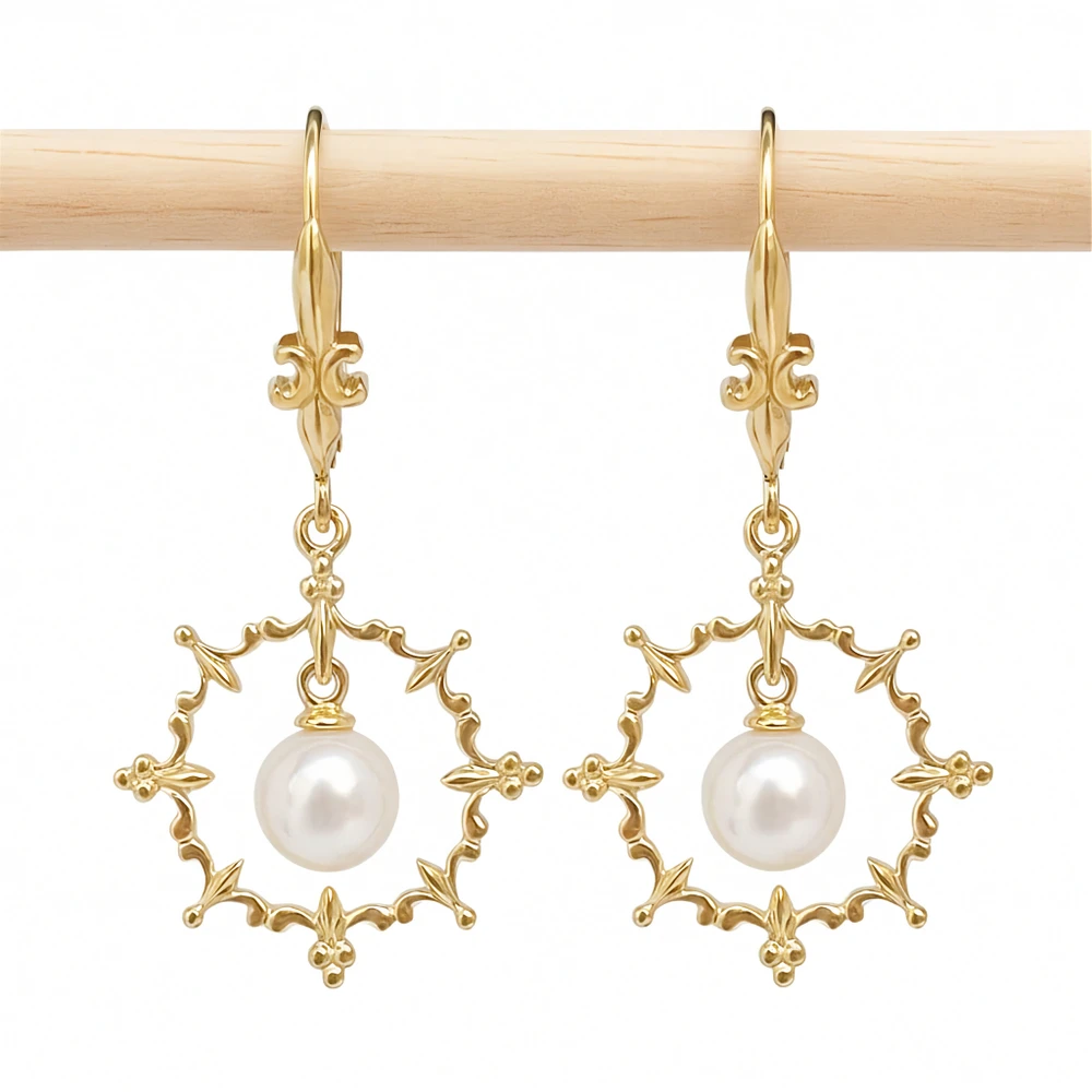 White Pearl in Circle Leverback Drop Earrings - Sterling Silver Gold Plate | The Shops at Colonial Williamsburg