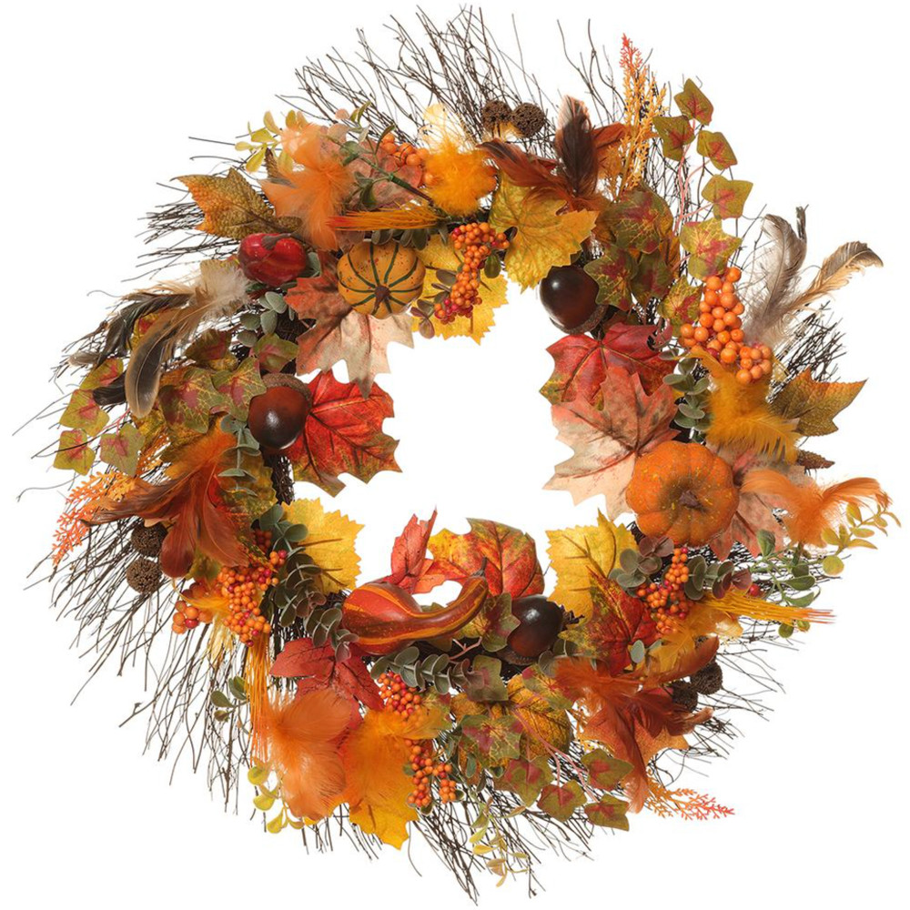 Acorn, Feather & Pumpkin Fall Wreath 24" | The Shops at Colonial Williamsburg