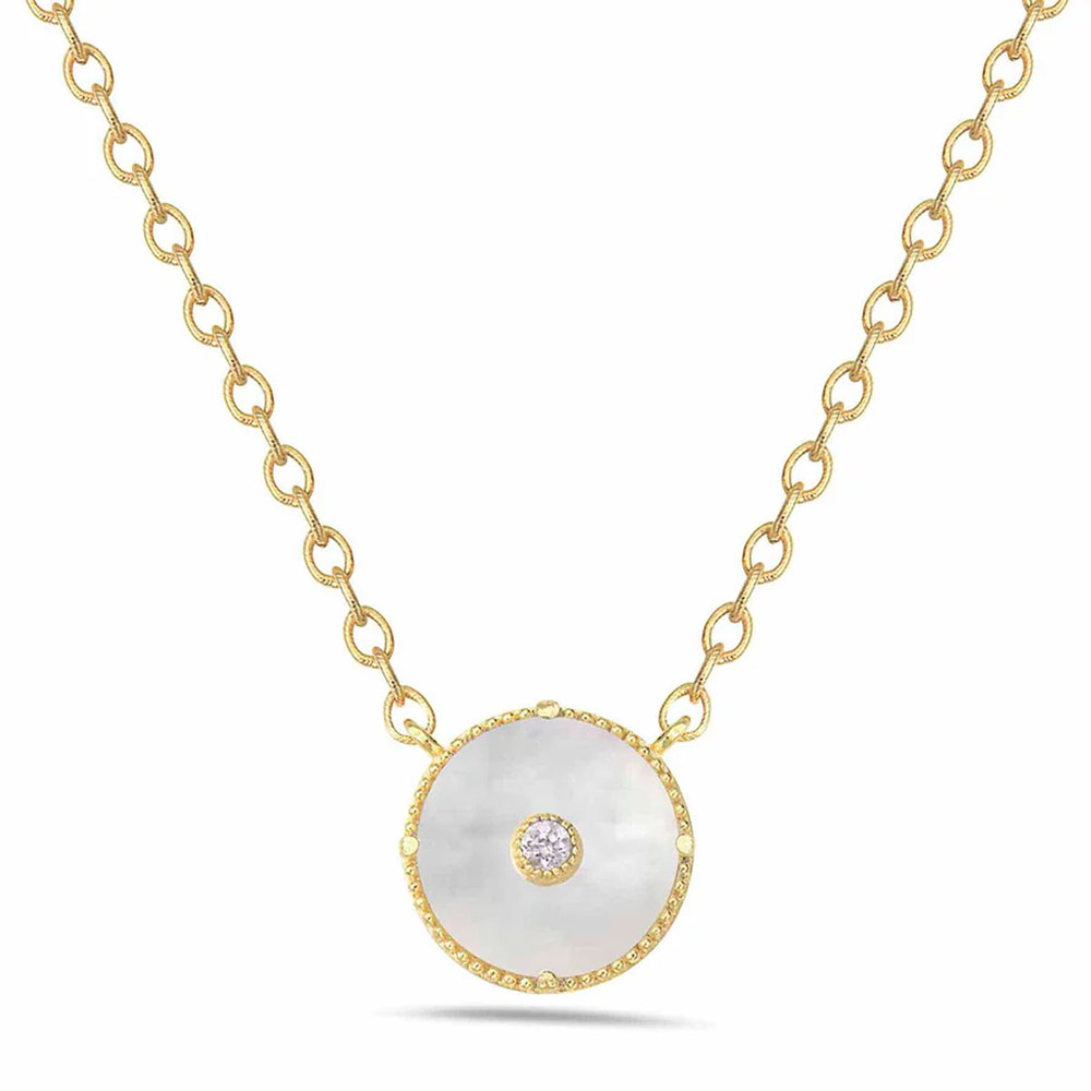Mother of Pearl Inset Necklace with White Sapphire in Gold by Anatoli | The Shops at Colonial Williamsburg