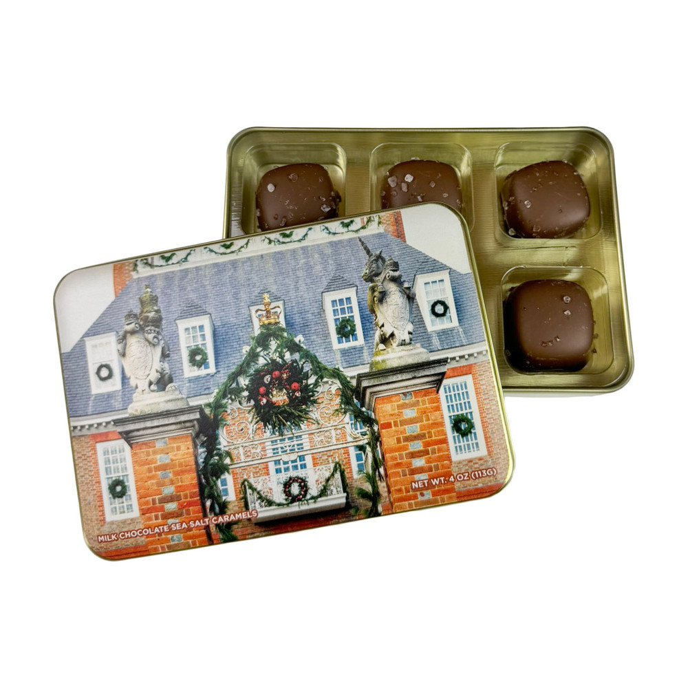 Colonial Williamsburg Milk Chocolate Sea Salt Caramels Holiday Gift Tin | The Shops at Colonial Williamsburg