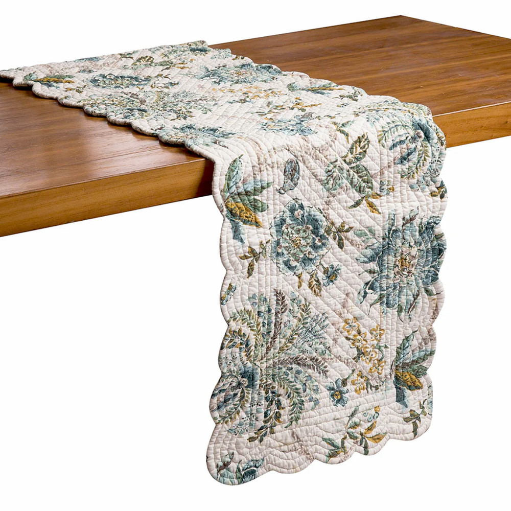 table runner 「青磁色・彩」　帯リメイク WILLIAMSBURG Braganza Teal Blue Table Runner
