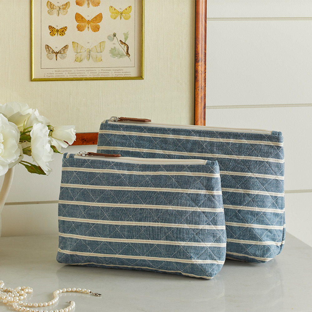 Craft & Forge Hayslip Indigo Stripe Cosmetic Bag by Taylor Linens | The Shops at Colonial Williamsburg
