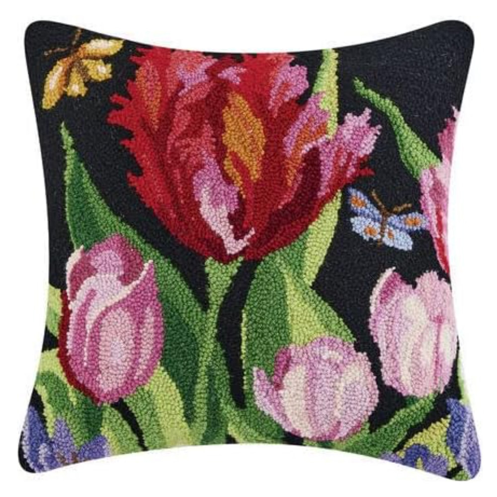 Tulip Melody I Hooked Wool Pillow 18