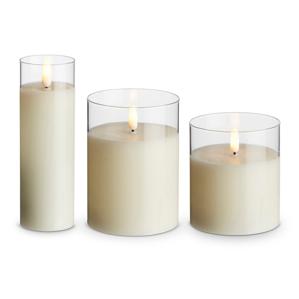 Raz Flameless Pillar Candle in Glass Holder - Ivory | The Shops at Colonial Williamsburg