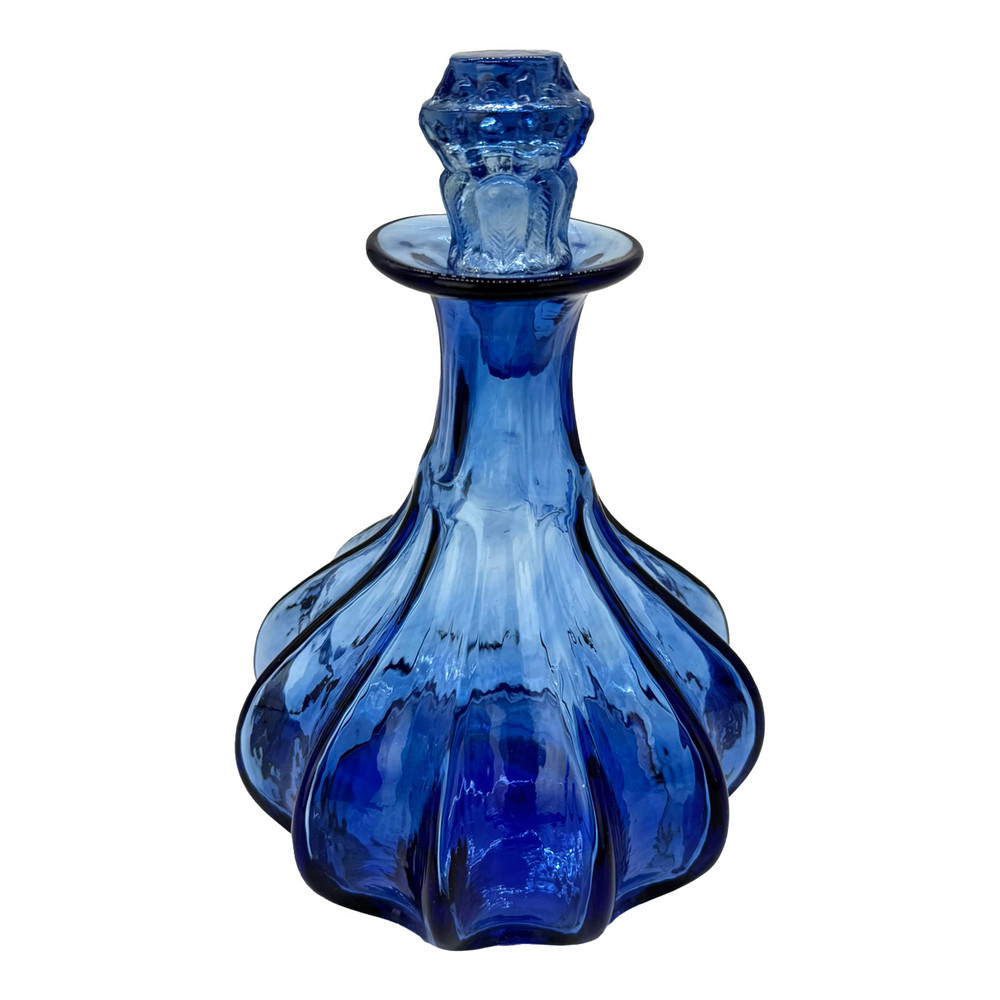 12-Ribbed Genie Cobalt Blue Glass Decanter
