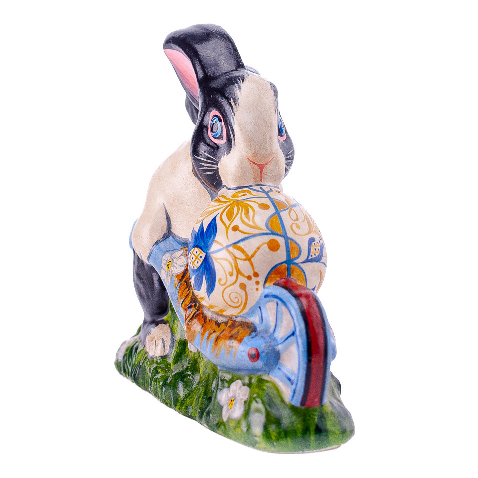 Vaillancourt Chalkware Dutch Rabbit Pushing Egg Cart