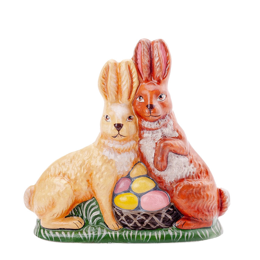 Vaillancourt Chalkware Two Rabbits with Nest of Eggs