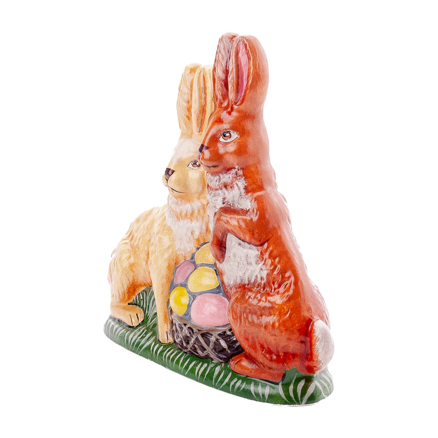 Vaillancourt Chalkware Two Rabbits with Nest of Eggs
