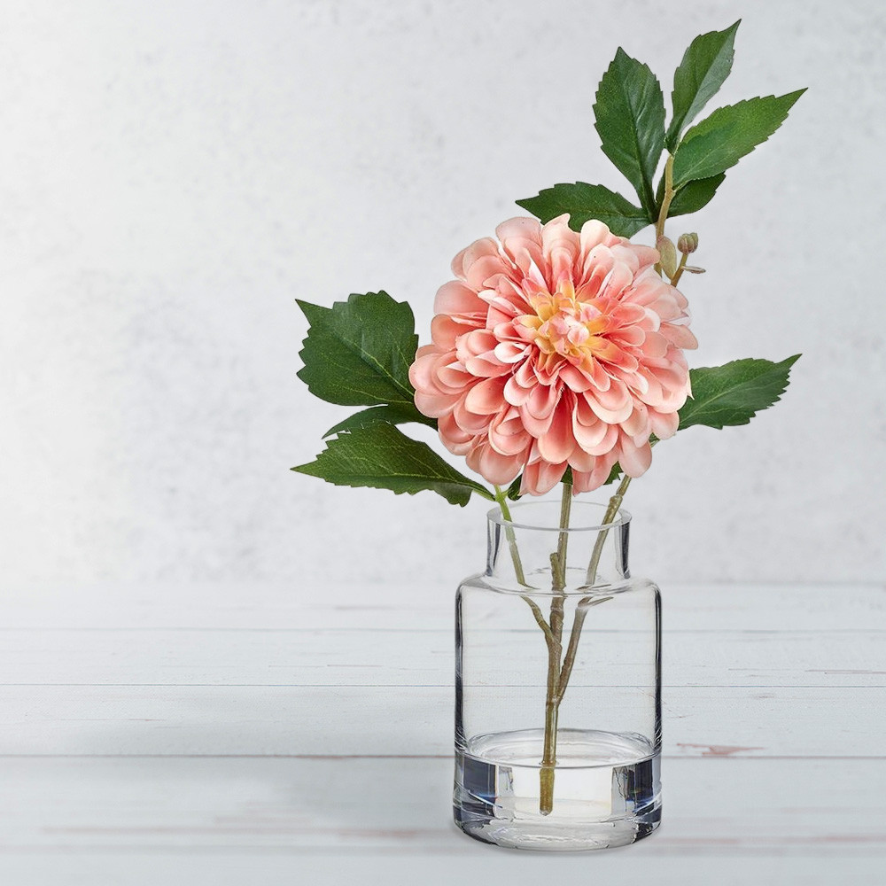 Coral Pink Dahlia Flower in Glass Vase 12" | The Shops at Colonial Williamsburg