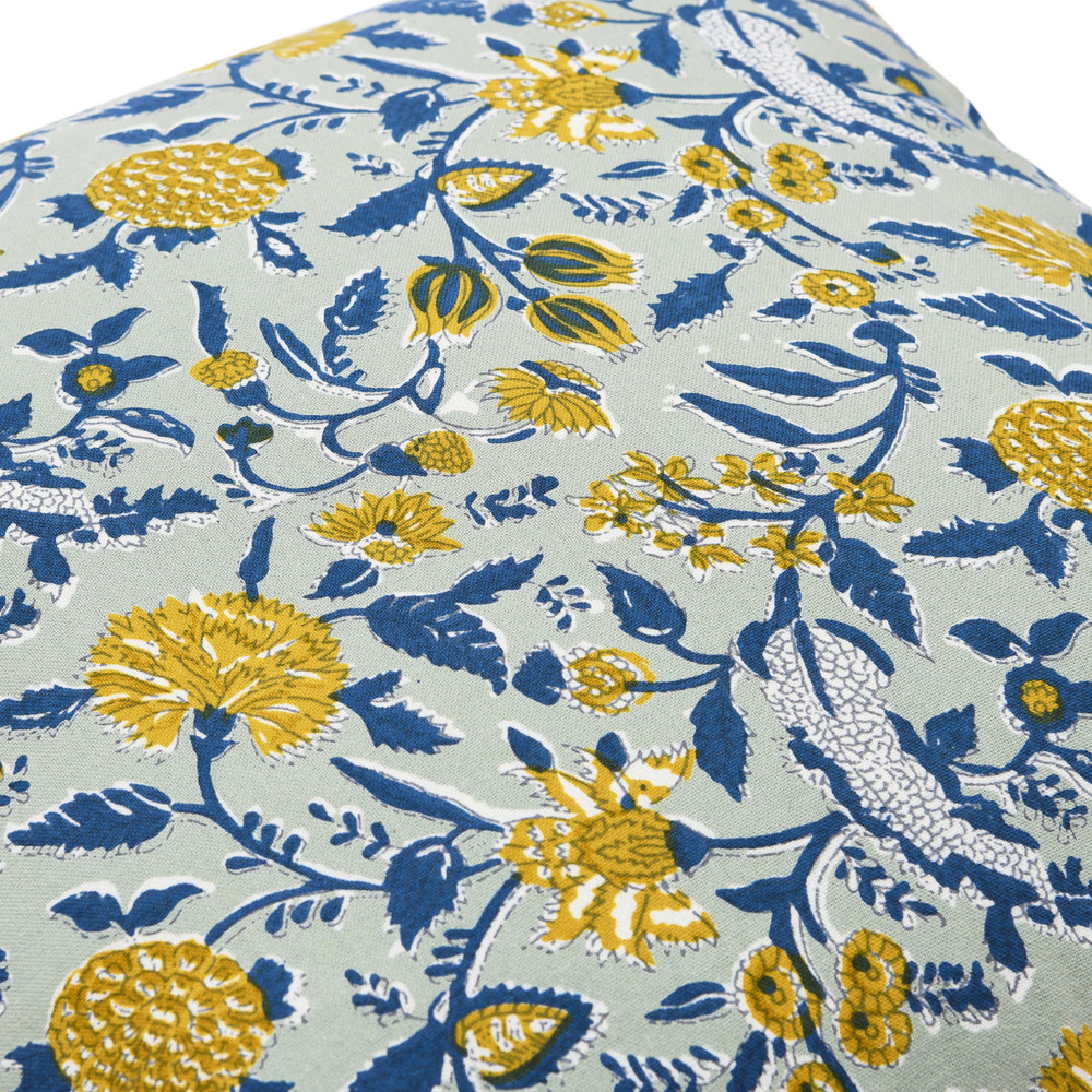 Mint Green Floral Block Print Cotton Throw Pillow 18" | The Shops at Colonial Williamsburg