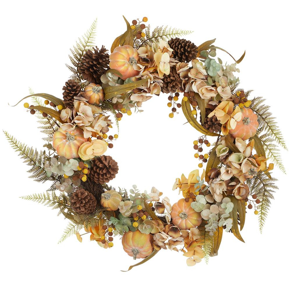 Orange Pumpkin & Hydrangea Fall Wreath 26" | The Shops at Colonial Williamsburg