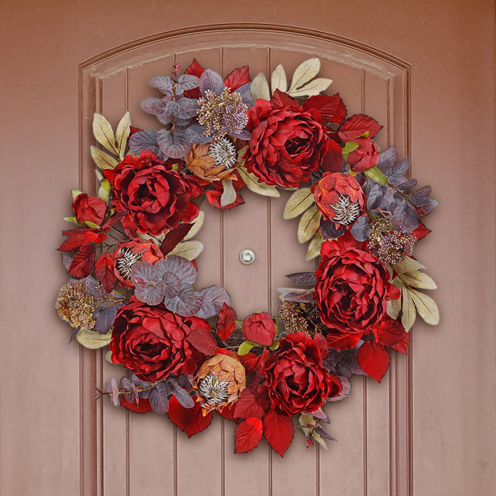 Burgundy Red Peony, Protea & Eucalyptus Fall Wreath 22" | The Shops at Colonial Williamsburg