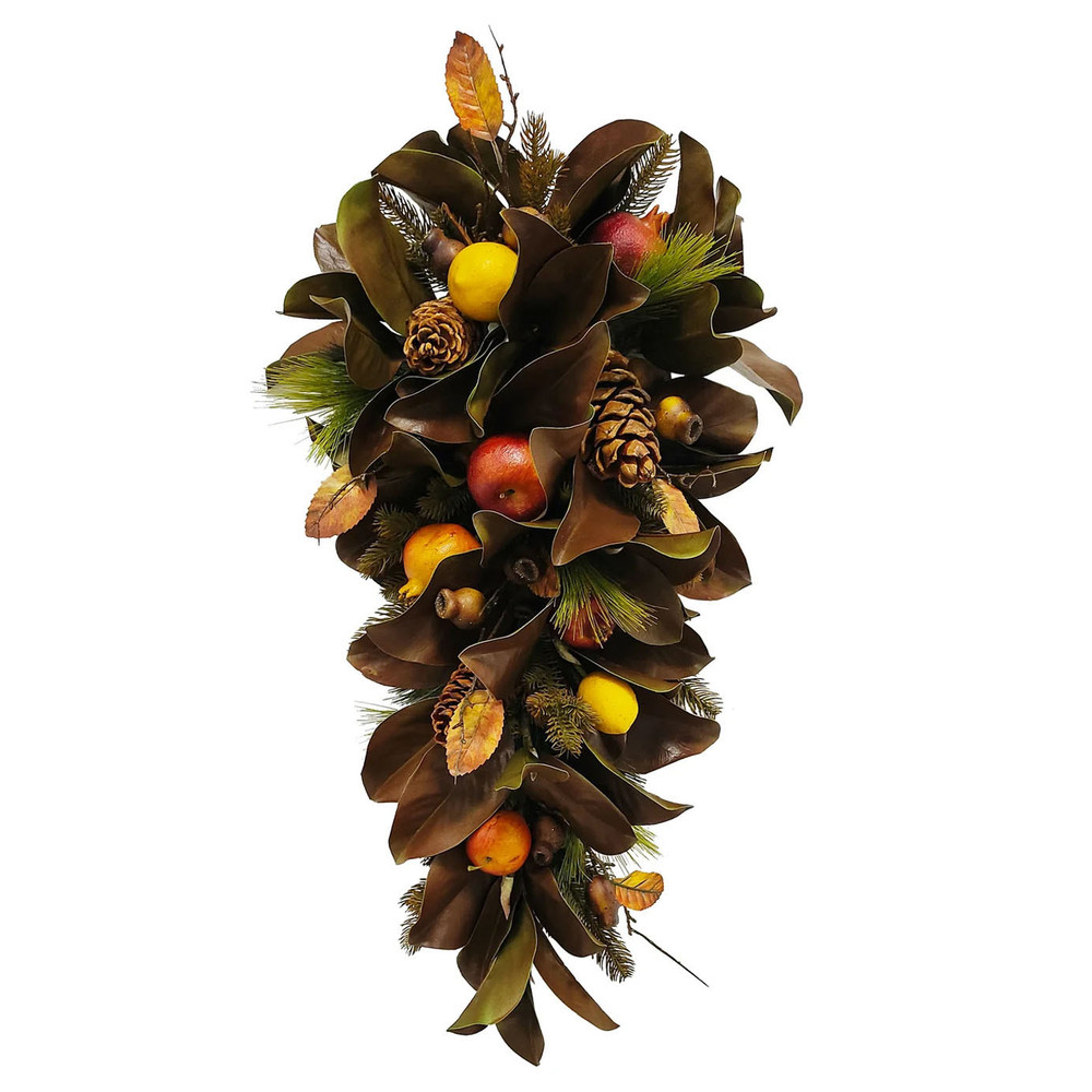 Brown Magnolia Leaves & Fruit Teardrop Swag | The Shops at Colonial Williamsburg