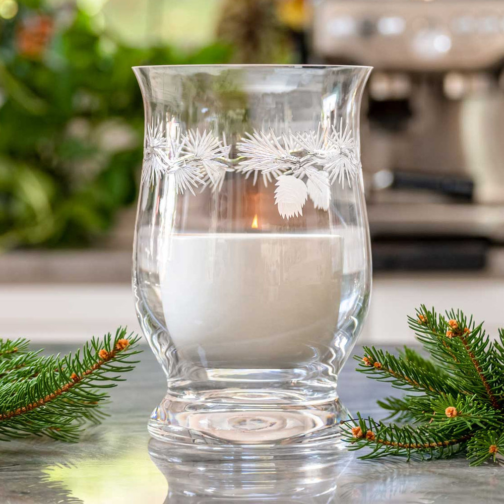 Icy Pine Etched Candle Hurricane Shade 8