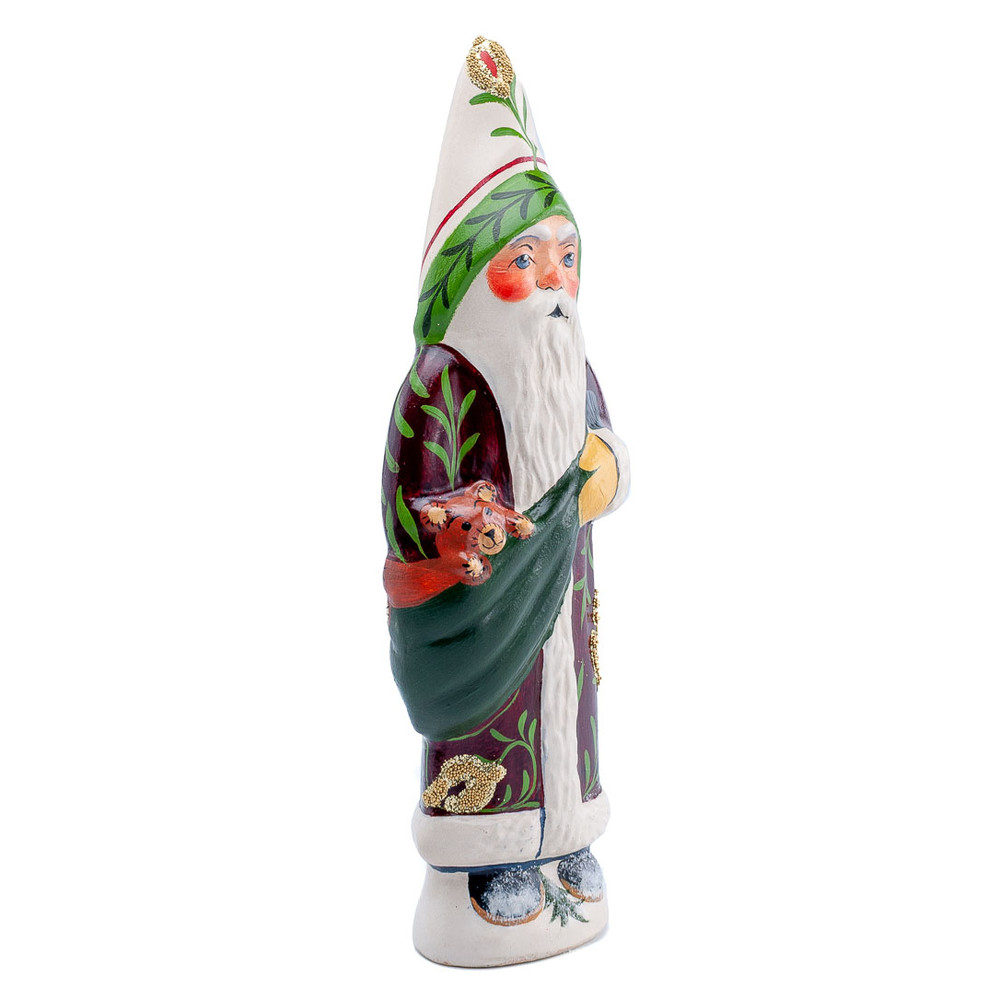 Vaillancourt Chalkware Burgundy Brocade Santa | The Shops at Colonial Williamsburg