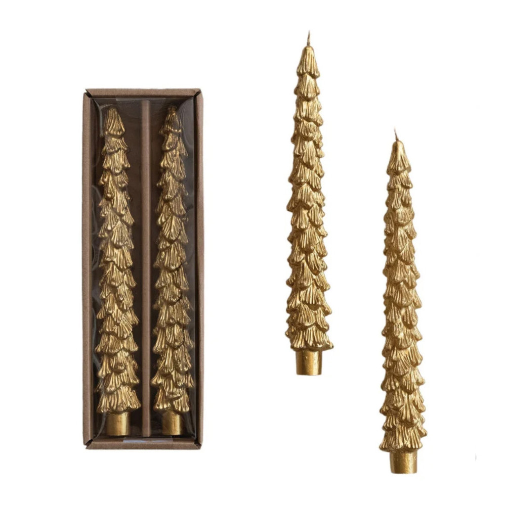 Tree-Shaped Gold Taper Candles 10", Set of 2 | The Shops at Colonial Williamsburg