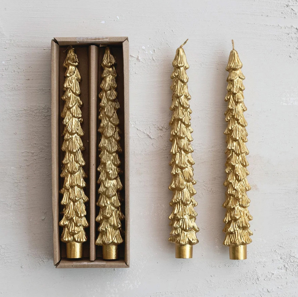 Tree-Shaped Gold Taper Candles 10", Set of 2 | The Shops at Colonial Williamsburg