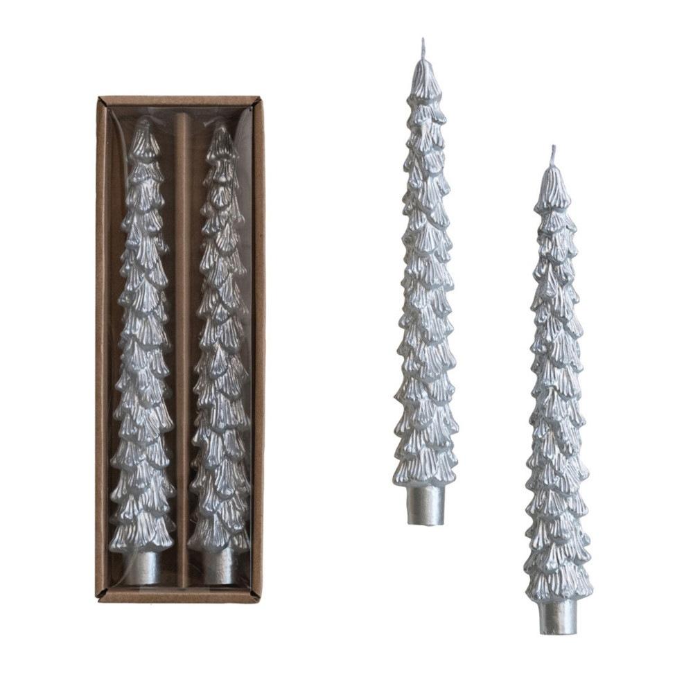 Tree-Shaped Silver Taper Candles 10", Set of 2 | The Shops at Colonial Williamsburg