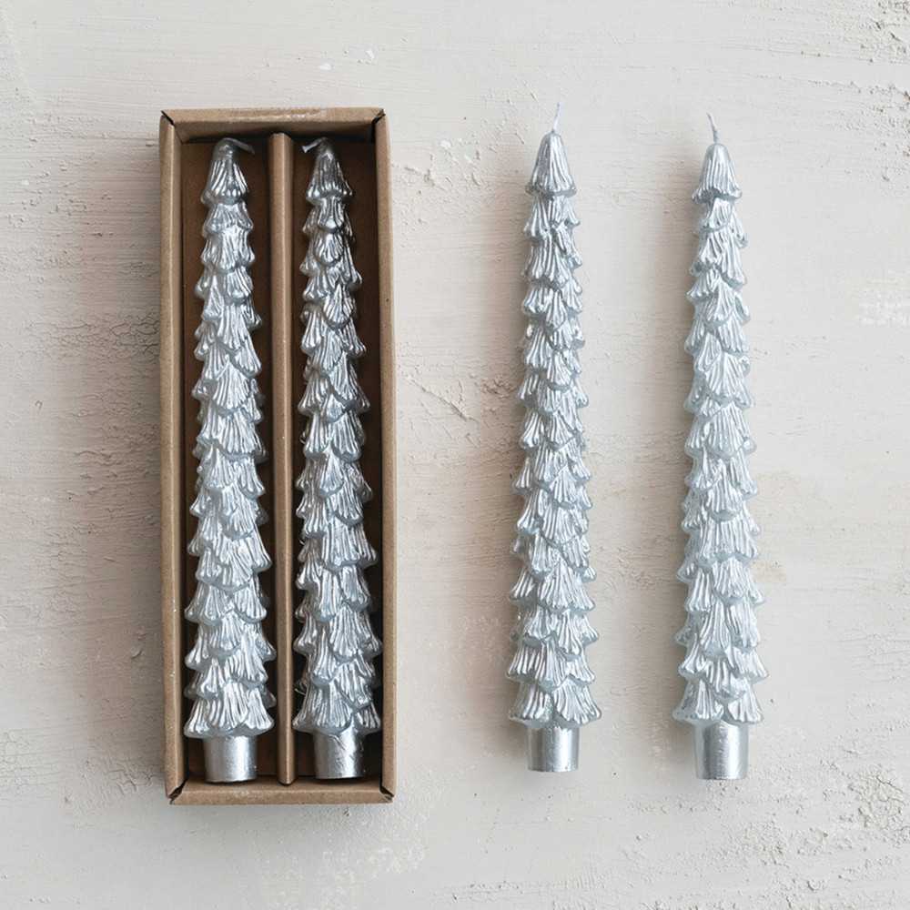 Tree-Shaped Silver Taper Candles 10", Set of 2 | The Shops at Colonial Williamsburg