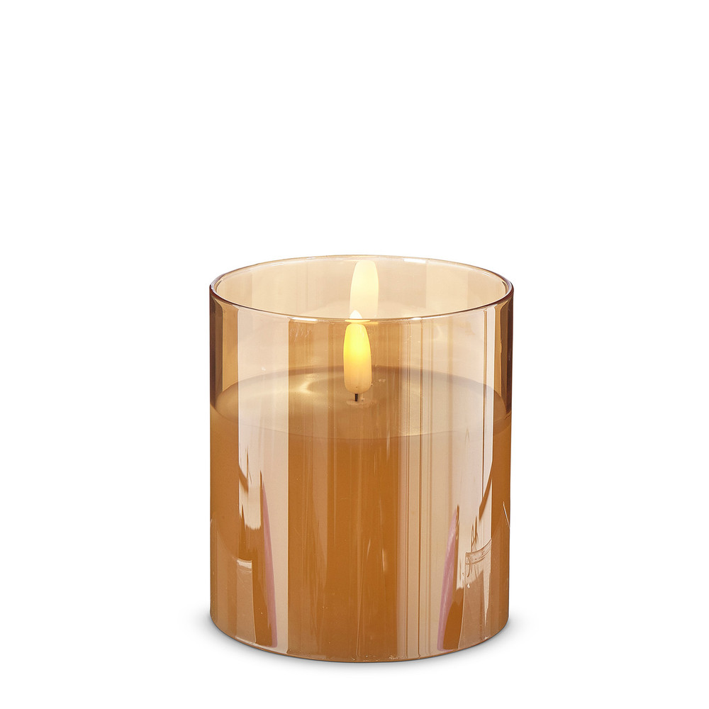 Raz Flameless Pillar Candle in Glass Holder - Gold | The Shops at Colonial Williamsburg
