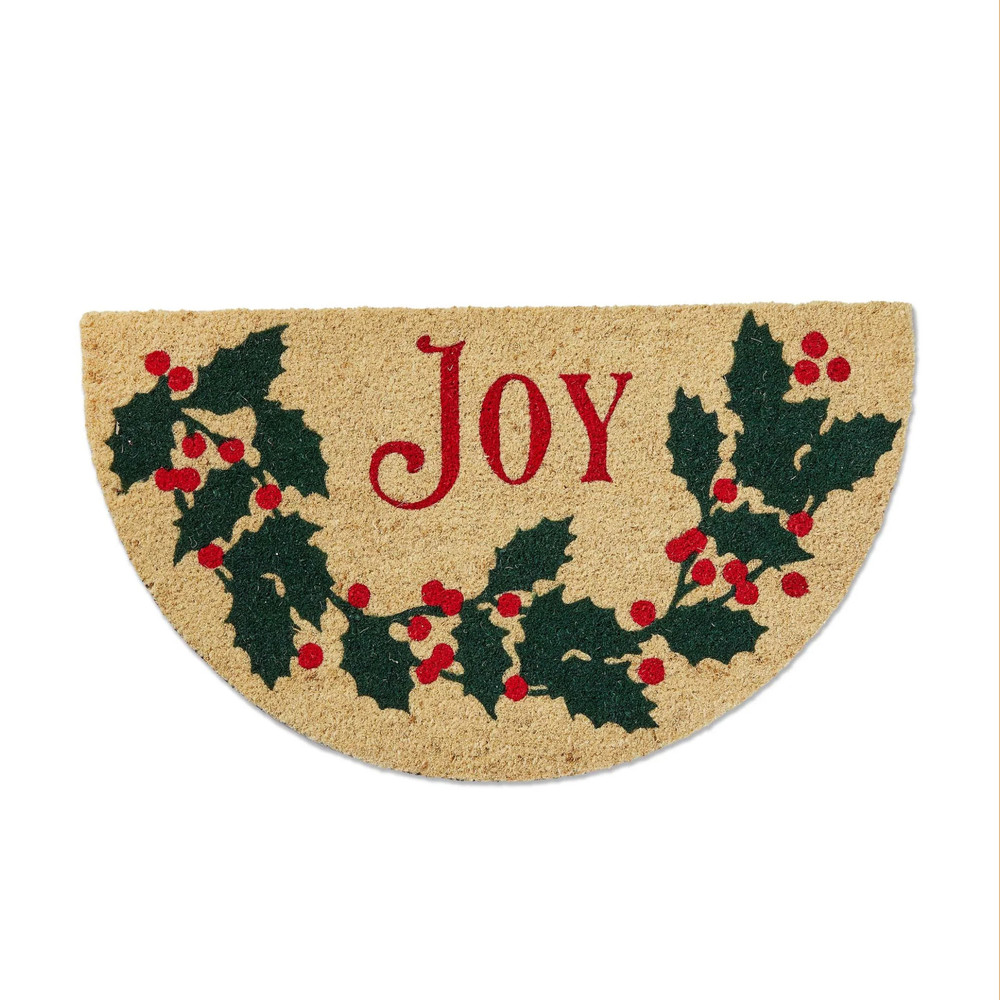 oy Green Holly Branches Half Circle Coir Doormat