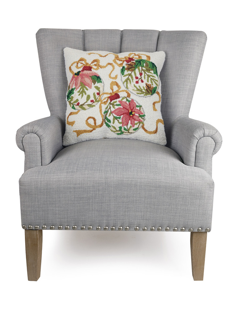Ornaments Hooked Wool Holiday Pillow 18" | The Shops at Colonial Williamsburg