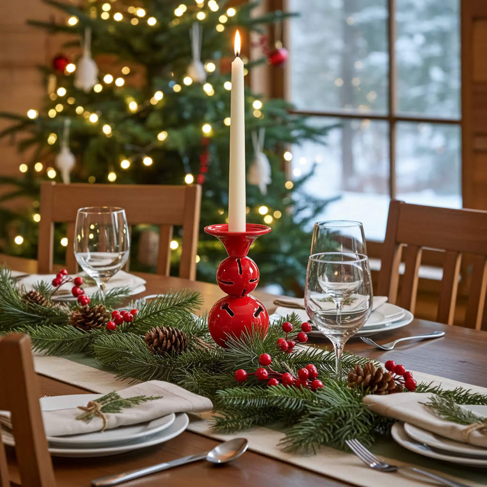 Red Enamel Jingle Bell Candle Holder