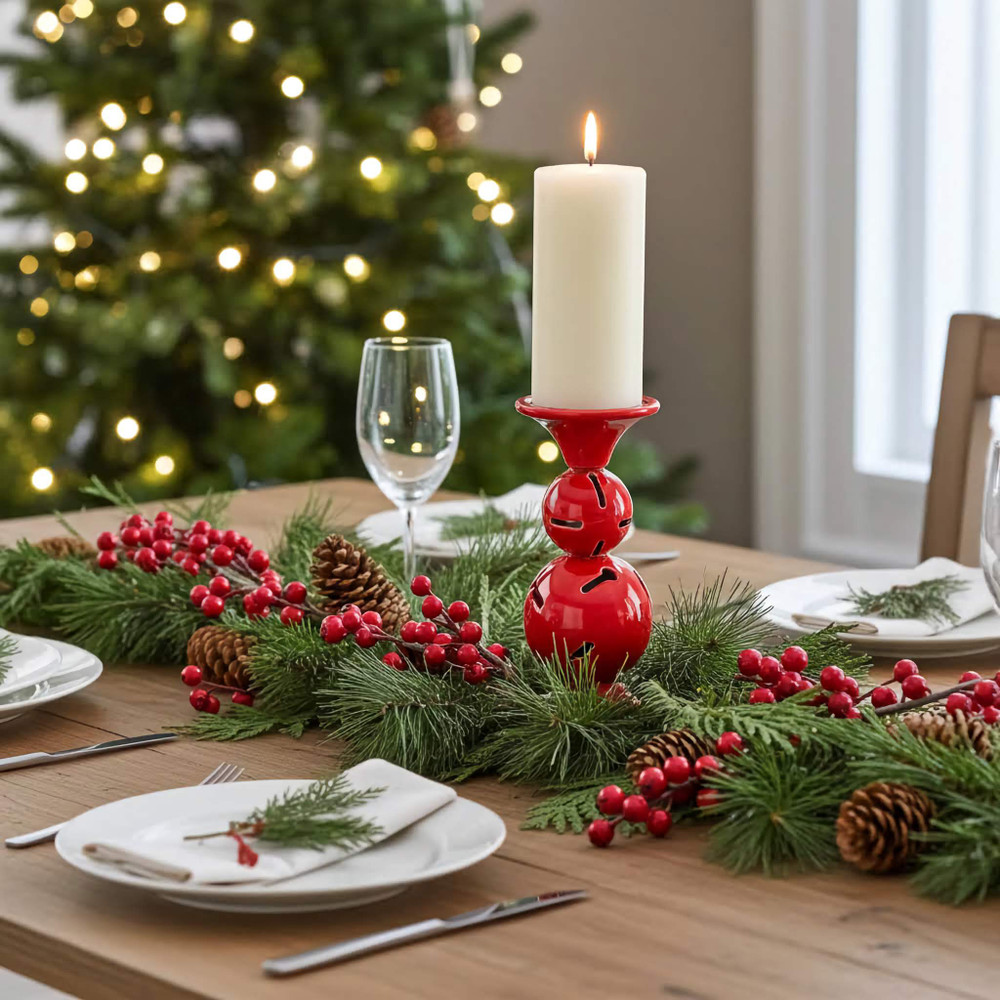 Red Enamel Jingle Bell Candle Holder