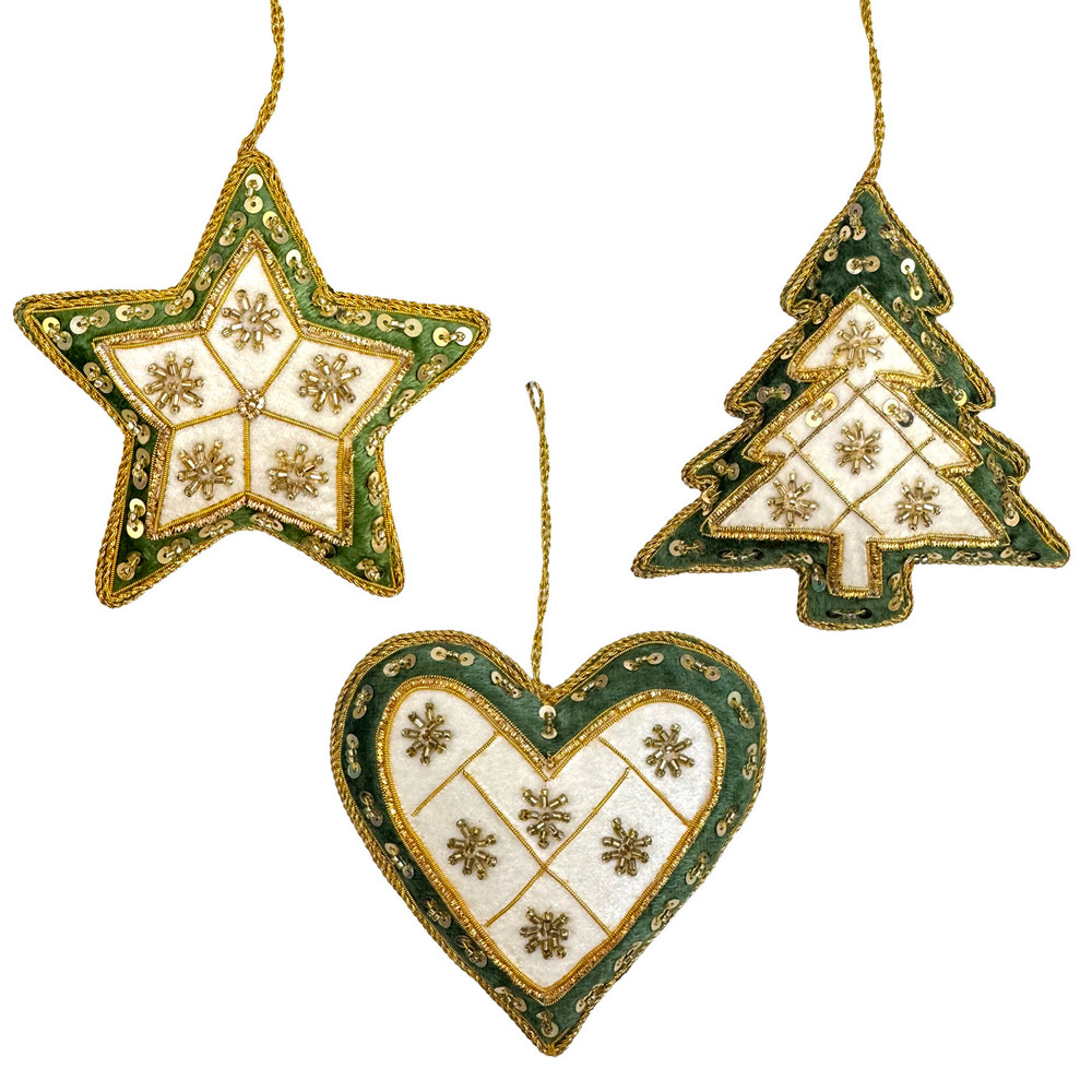 Ivory and Green Beaded Fabric Ornament | The Shops at Colonial Williamsburg