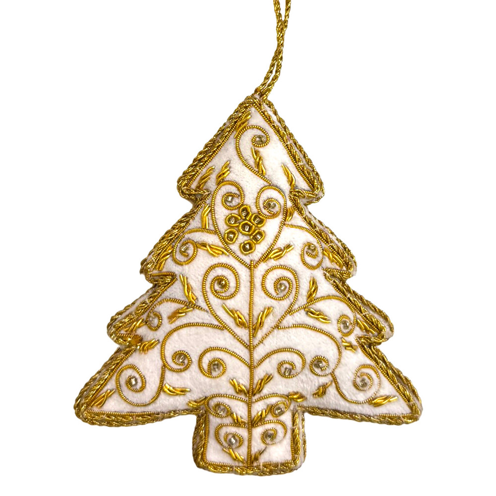 White and Gold Beaded Fabric Ornament | The Shops at Colonial Williamsburg