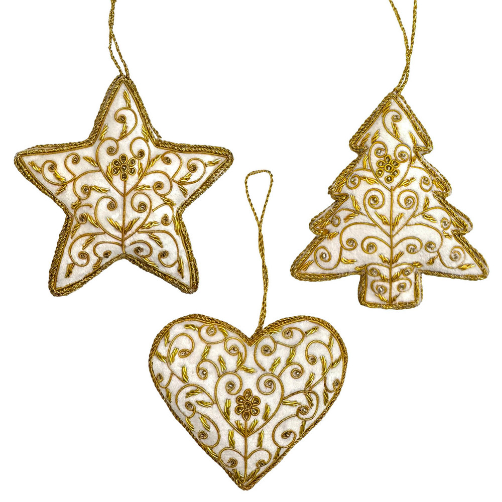 White and Gold Beaded Fabric Ornament | The Shops at Colonial Williamsburg